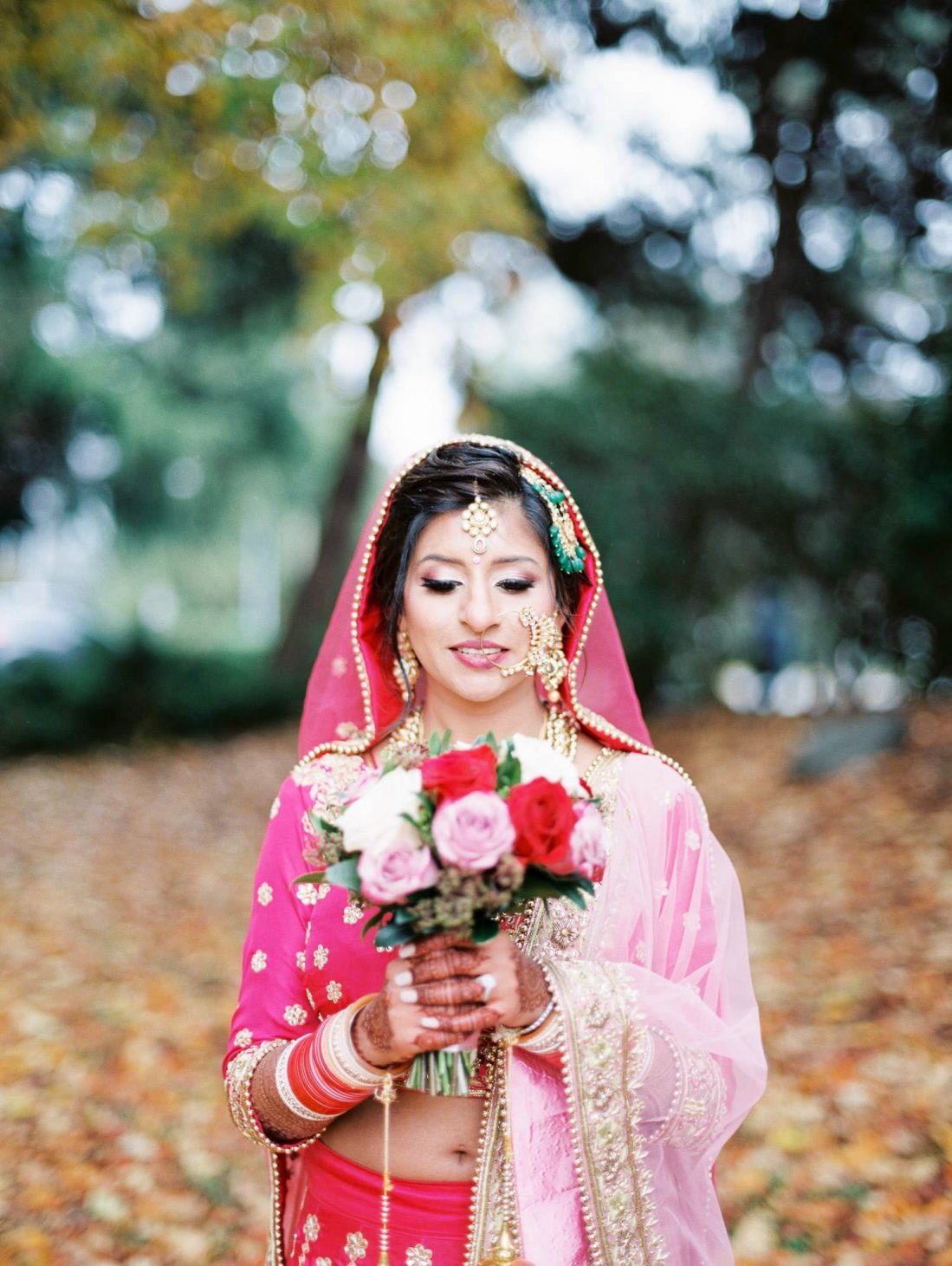 Indian bride portrait in Minoru park, Richmond with Vancouver Indian Wedding Photographer